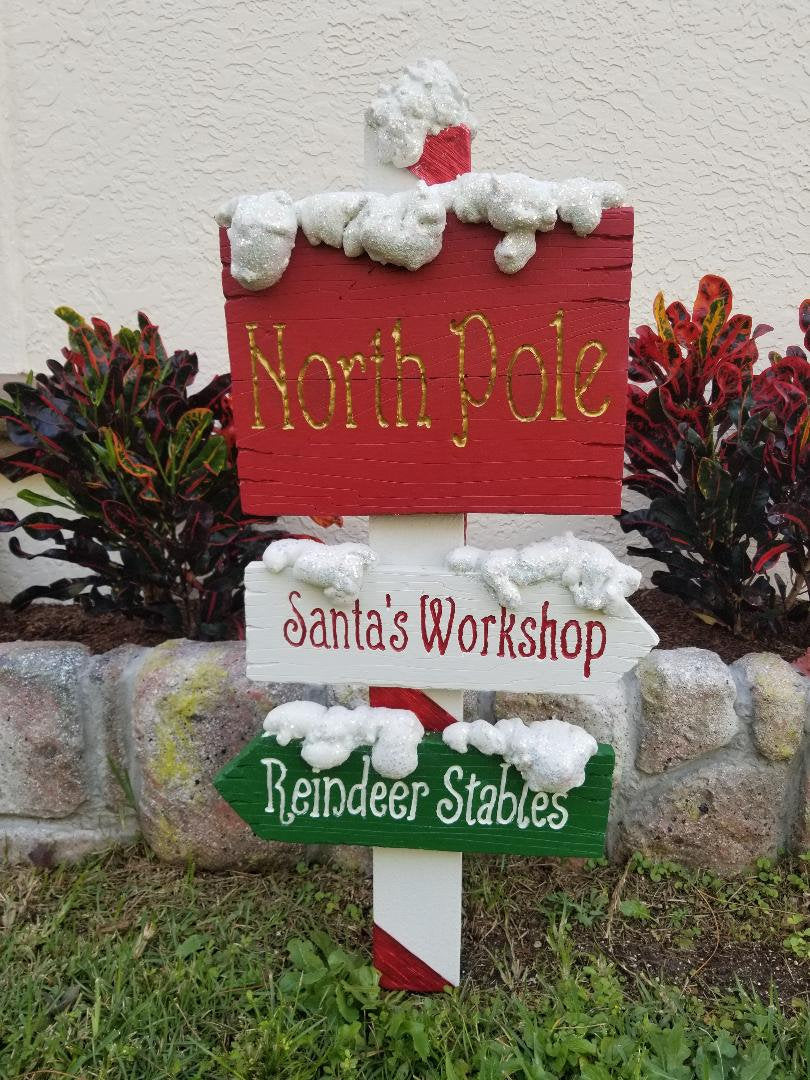 Christmas Sign "North Pole, Santa's Workshop" Home Yard Decor, Yard Decorations, Wood Sign, Christmas Decor, Christmas Sign, Christmas - Halloween Trickery