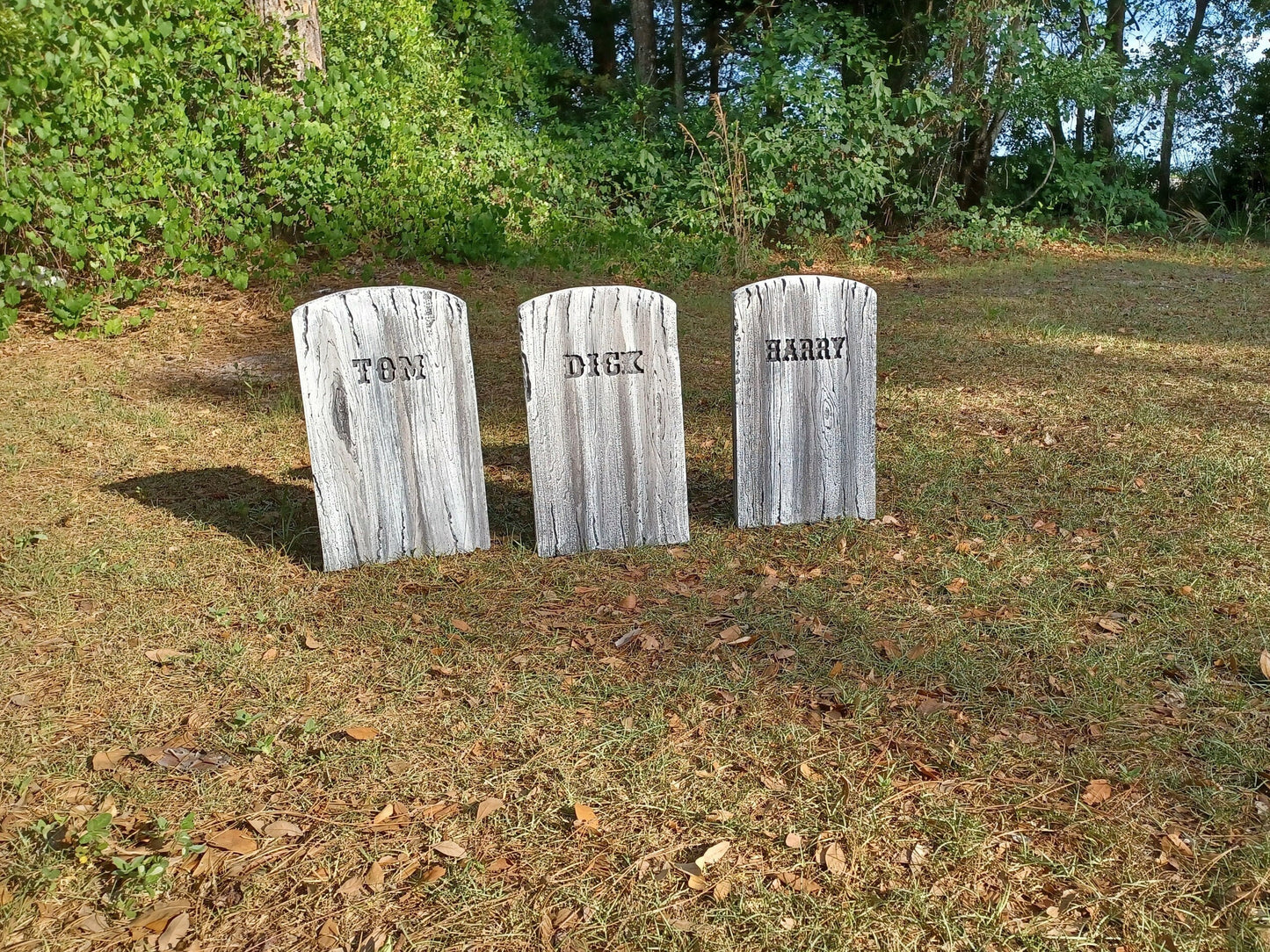 Set of 3 Tom, Dick and Harry Old West "Wooden" Authentic Handmade Halloween Tombstone Prop Halloween Decor Yard Art - Halloween Trickery