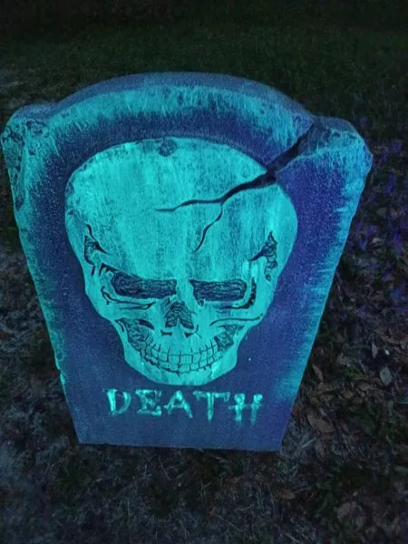 DEATH UV Reactive Skeleton Tombstone Halloween Prop Cemetery Gravestone Halloween Decor Yard Art Free Shipping - Halloween Trickery