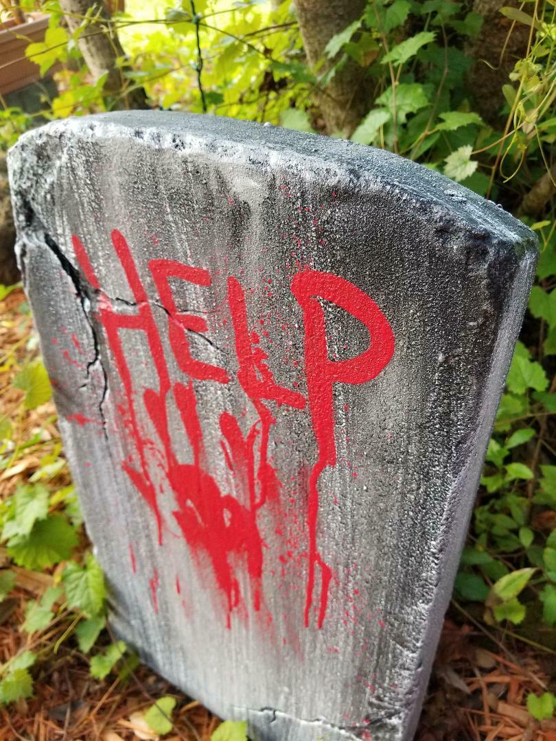 HELP Authentic Handmade Halloween Tombstone Prop Halloween Decor Yard Art - Halloween Trickery