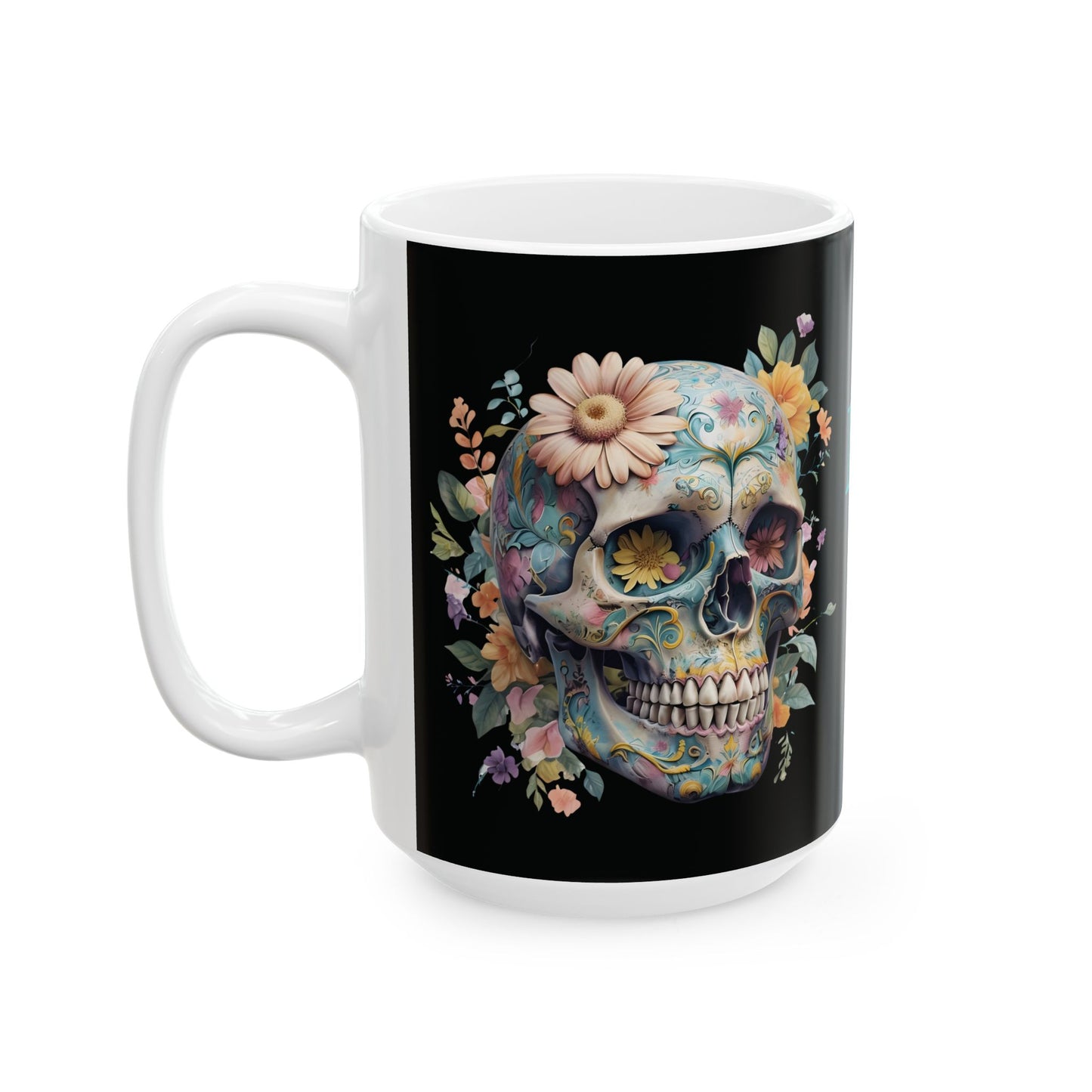 Personalized Day of the Dead Inspired Ceramic Mug, Sugar Skull Coffee Cup, Halloween Gift, Dia de los Muertos Kitchen Decor, 11oz 15oz