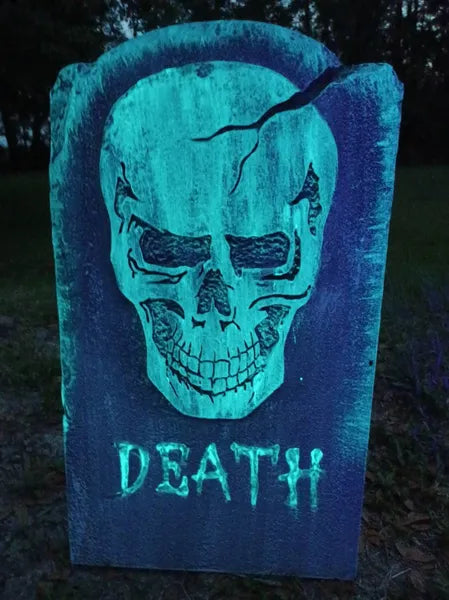 DEATH UV Reactive Skeleton Tombstone Halloween Prop Cemetery Gravestone Halloween Decor Yard Art Free Shipping - Halloween Trickery